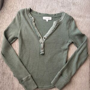 Pink Rose Women's Olive Long Sleeve Waffle Top